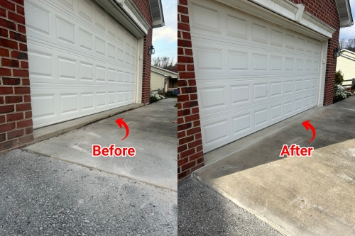 Before and after concrete leveling service in Barnesville, Maryland showing lifted and stabilized surface