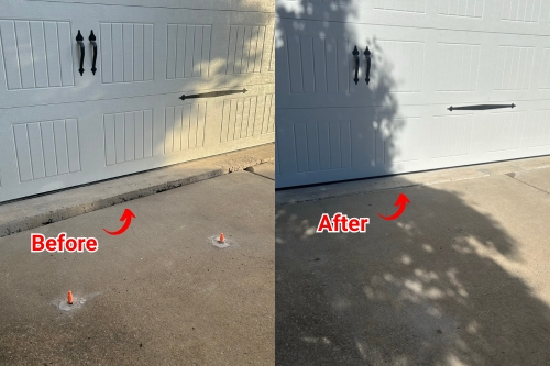 Before and after concrete leveling service in Beallsville, Maryland showing lifted and stabilized surface