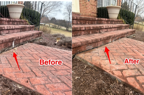 Before and after concrete leveling service in Bethesda, Maryland showing lifted and stabilized surface