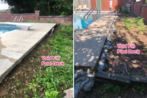 Before and after concrete leveling service in Boyds, Maryland showing lifted and stabilized surface