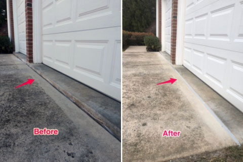Before and after concrete leveling service in Brinklow, Maryland showing lifted and stabilized surface