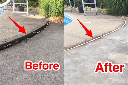 Before and after concrete leveling service in Burtonsville, Maryland showing lifted and stabilized surface