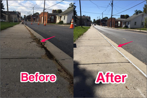 Before and after concrete leveling service in Cabin John, Maryland showing lifted and stabilized surface