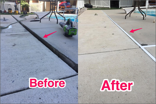 Before and after concrete leveling service in Chevy Chase, Maryland showing lifted and stabilized surface