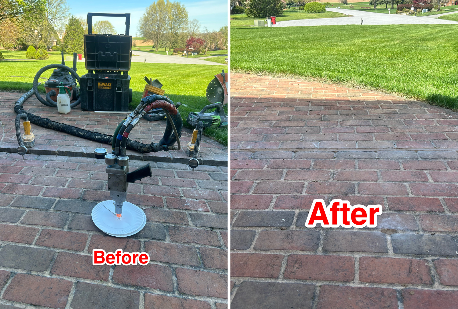 Before and after concrete leveling service in Hyattstown, Maryland showing lifted and stabilized surface
